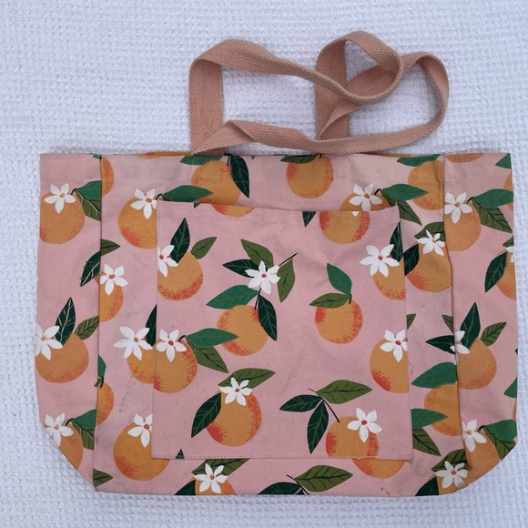 None Handbags - Floral Peach Tote Bag